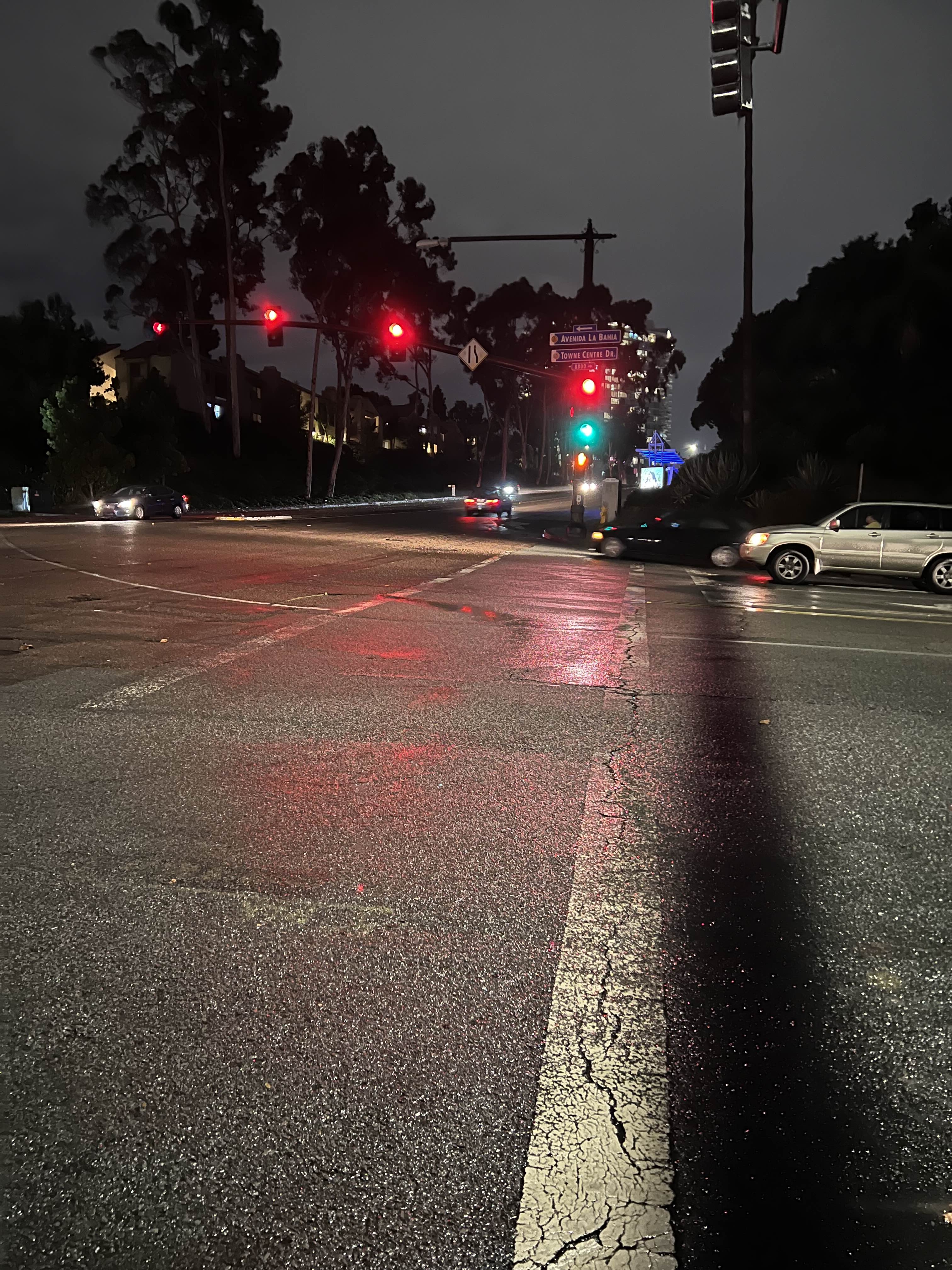 Intersection after a rainy night